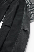 RELABEL Detachable Plaid Back Flap Spliced Jeans