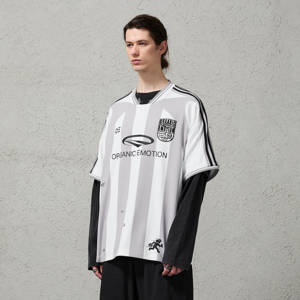 ORGANIC EMOTION Striped Badge Graphics Soccer Jersey