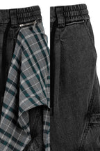 RELABEL Detachable Plaid Drape Oversized Denim Shorts