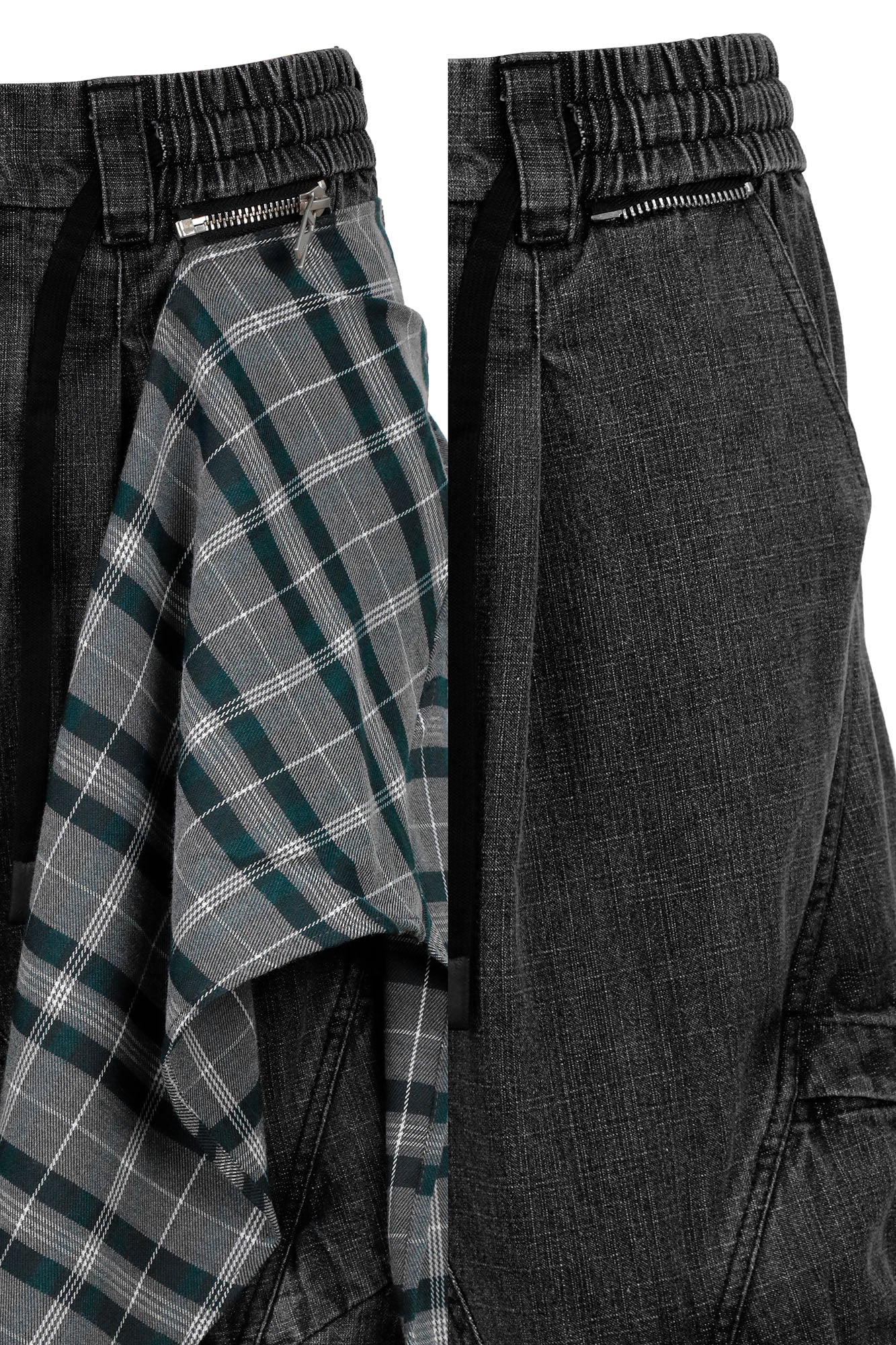 RELABEL Detachable Plaid Drape Oversized Denim Shorts