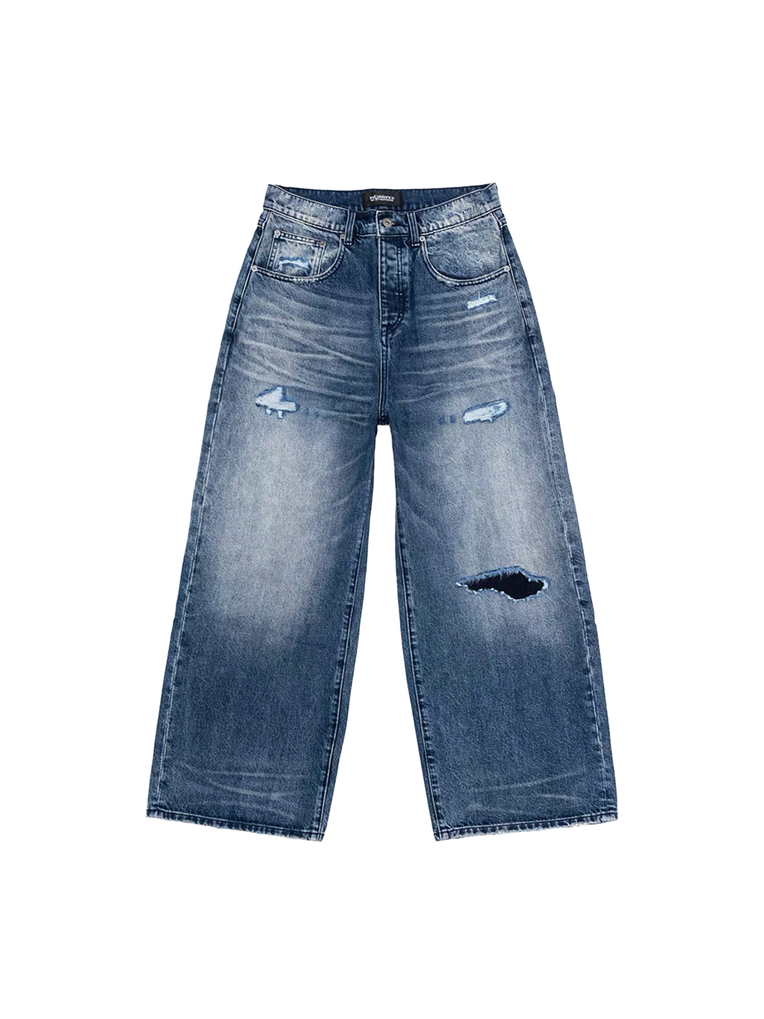 IN EXISTENCE x STM Washed Patched Distressed Straight Jeans
