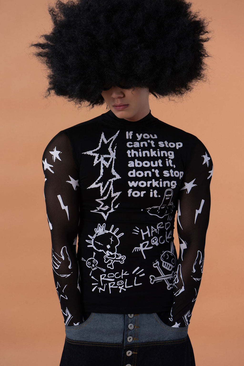 CLP Full-Print Graffiti Mesh Long-Sleeve Tee