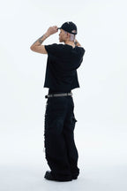 DND4DES Shredded Rivet-Paneled Baggy Jeans