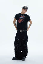 DND4DES Shredded Rivet-Paneled Baggy Jeans