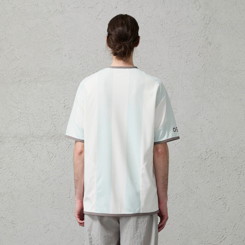 ORGANIC EMOTION Never Work Slogan Stripes Spliced Jersey