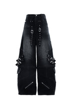 MOGONGSHE Detachable Drape-Strap Washed Jeans