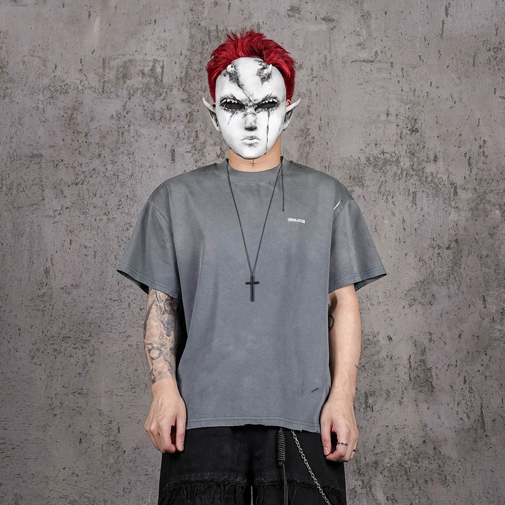 UNDERWATER Washed Ripped Gradient T-Shirt Blue