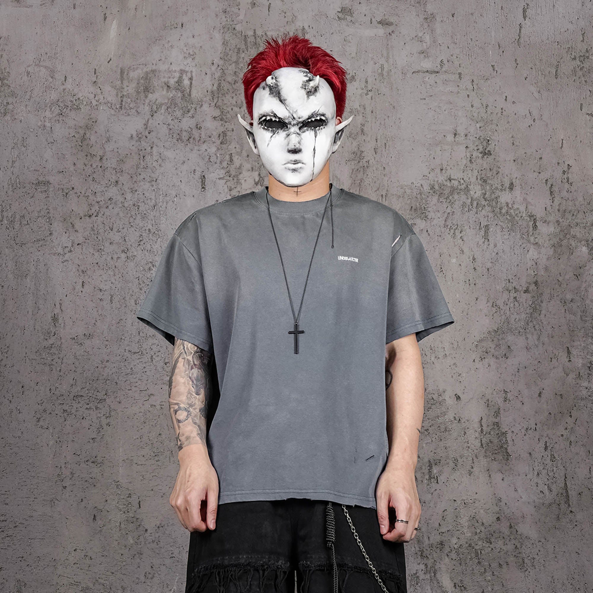 UNDERWATER Washed Ripped Gradient T-Shirt Blue
