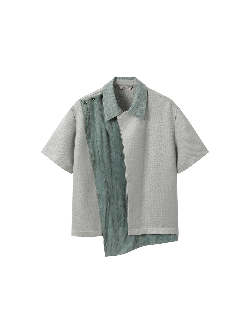 ALVNG AR ANTS Asymmetrical Contrast Spliced Linen Half Shirt