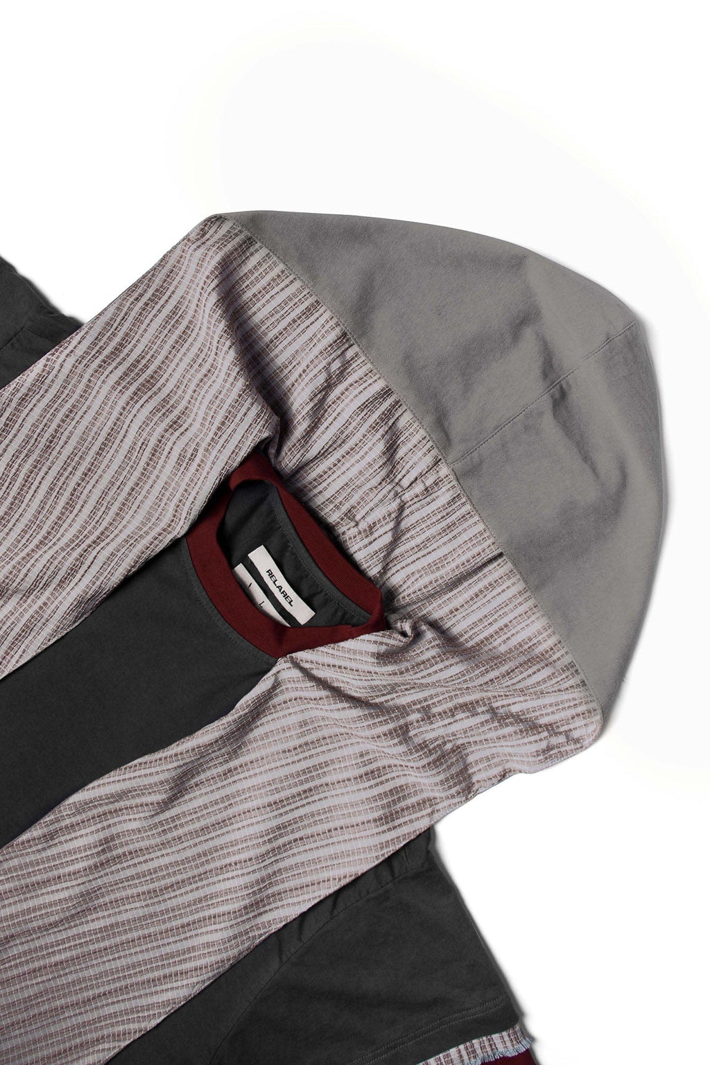 RELABEL Triple-Layer Detachable Striped Hood Long-Sleeve Tee Red