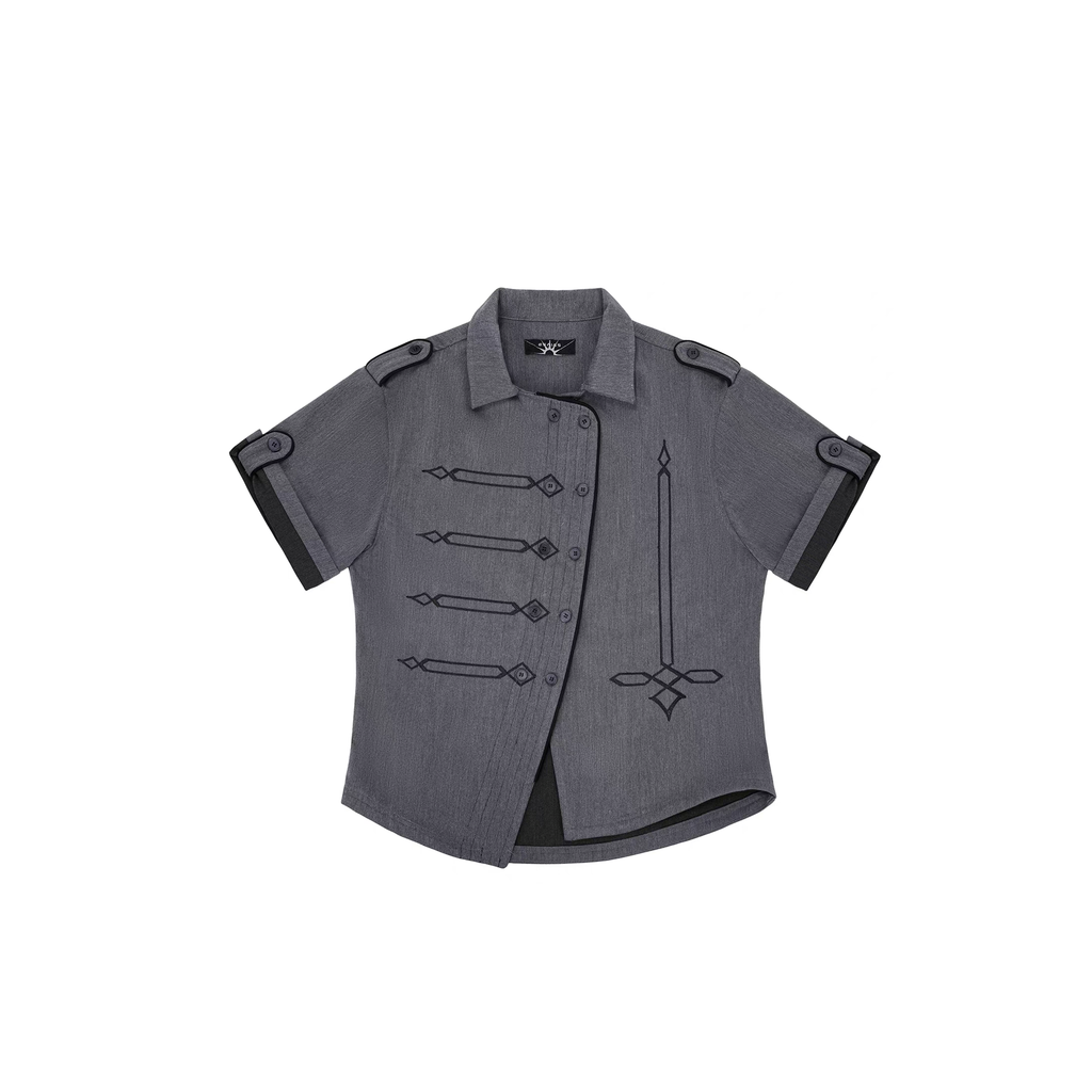 ESAIAS Napoleon Embroidered Asymmetrical Half Shirt
