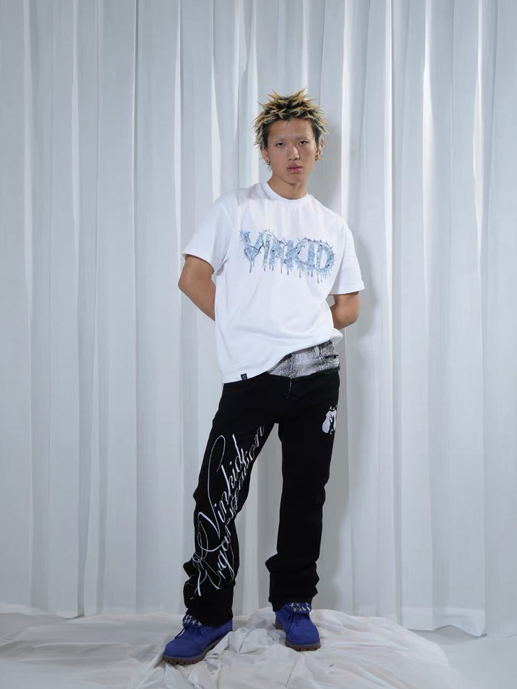VINKID Double-Waist Script Graphic Jeans