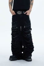 DND4DES Shredded Rivet-Paneled Baggy Jeans