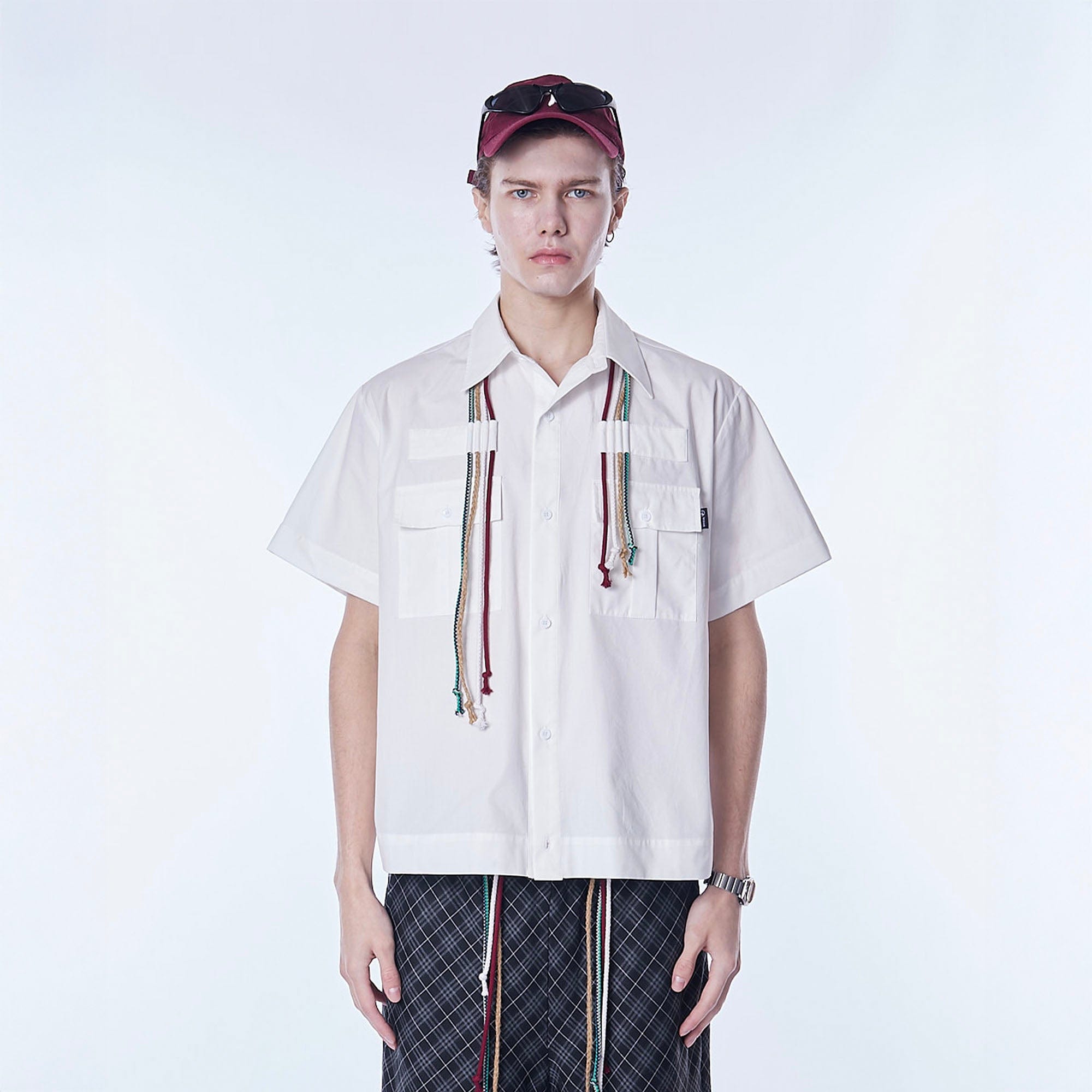 ASSEEN Cord Tassel Pocket Half Shirt