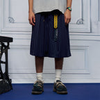 UNLIMITED MOTE Pleated Wide-Leg Drawstring Shorts Stripe
