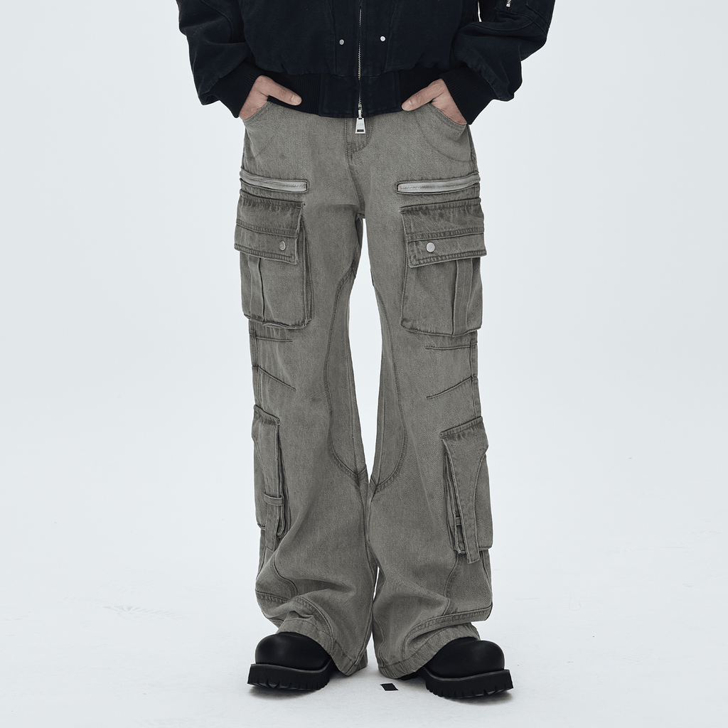 CATSSTAC Washed Multi-Pocket Utility Straight-Leg Jeans