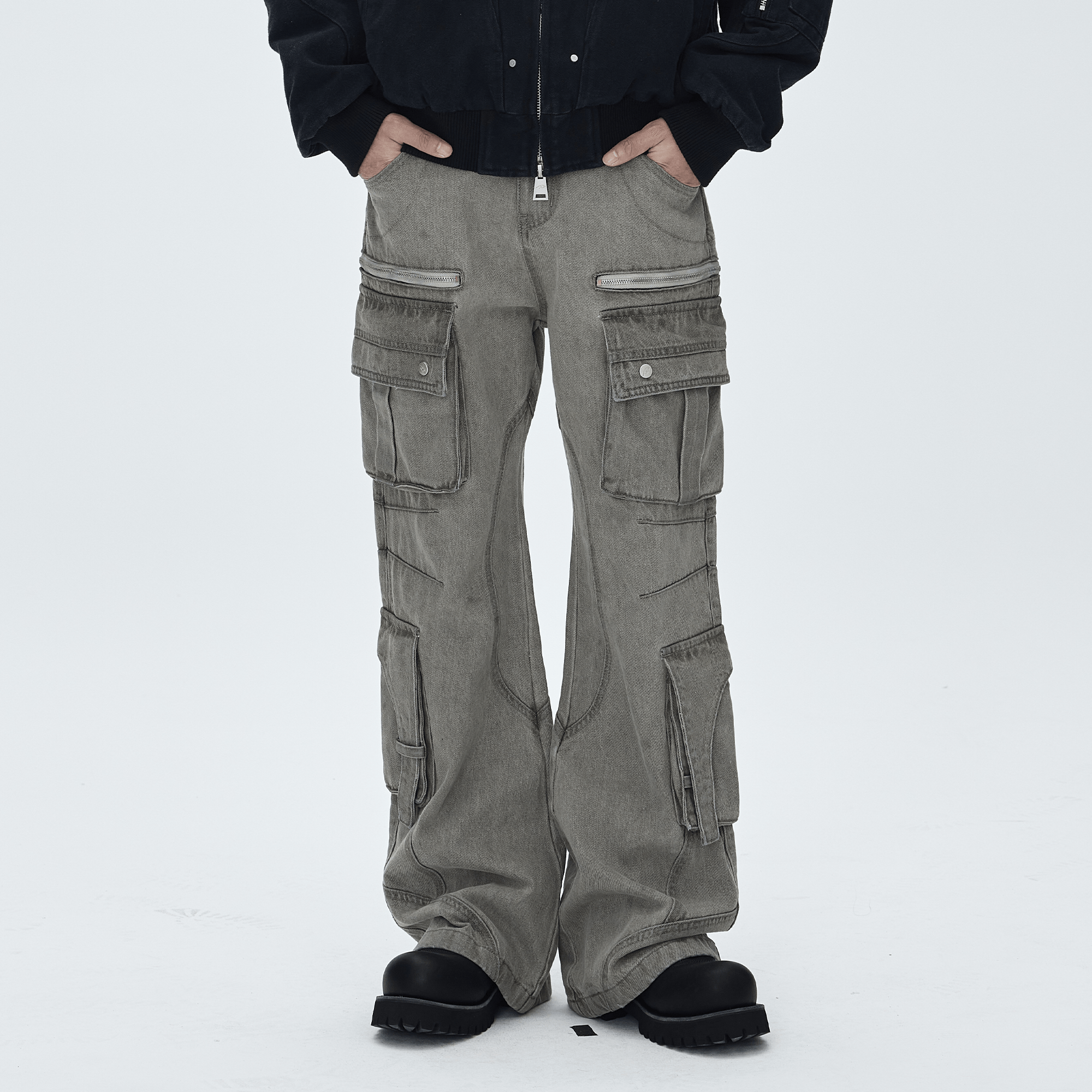 CATSSTAC Washed Multi-Pocket Utility Straight-Leg Jeans