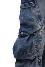 RELABEL Washed Paneled Strap Oversized Cargo Jeans Blue