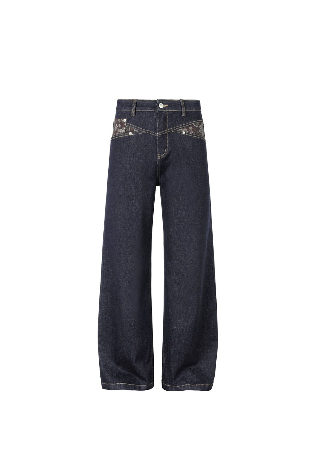 OKAYTHXBYE Floral Paneled Waist Raw Jeans