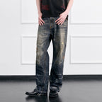 FACEONLAB Grunge Distressed Straight-Leg Jeans
