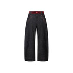 ESAIAS Vermilion Stitch Red Turquoise Curved Denim Pants