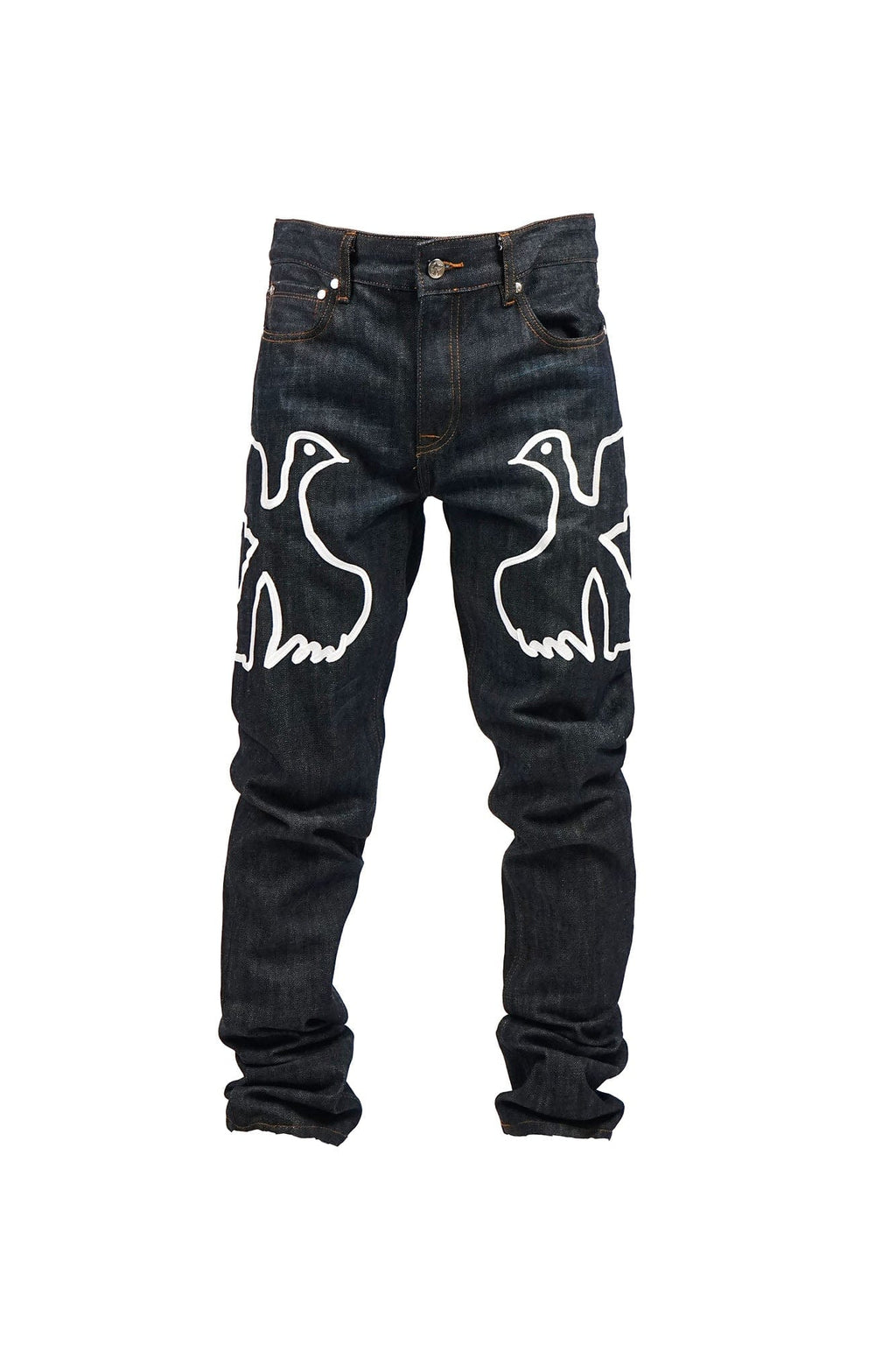 VINKID Peace Dove Embroidery Raw Jeans