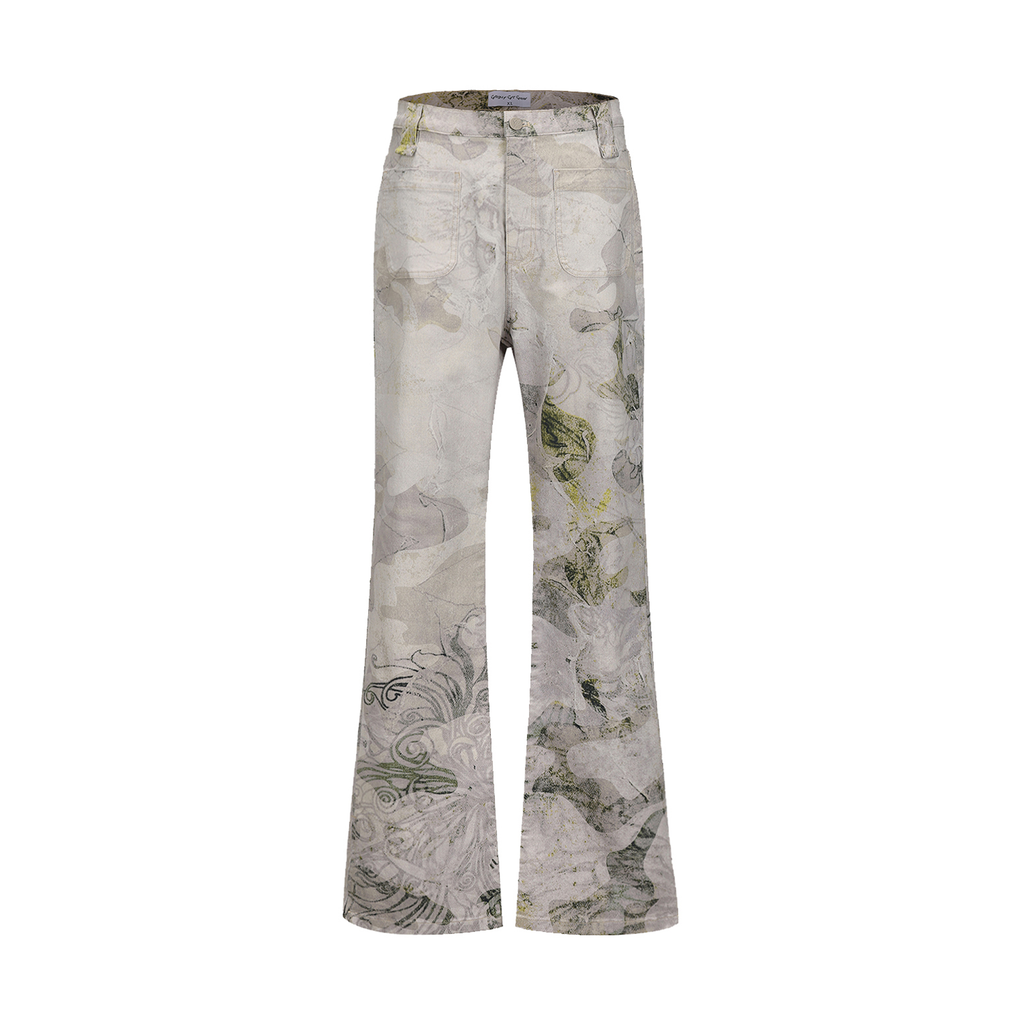 CYCYCY Floral Lace Full-Print Flared Jeans