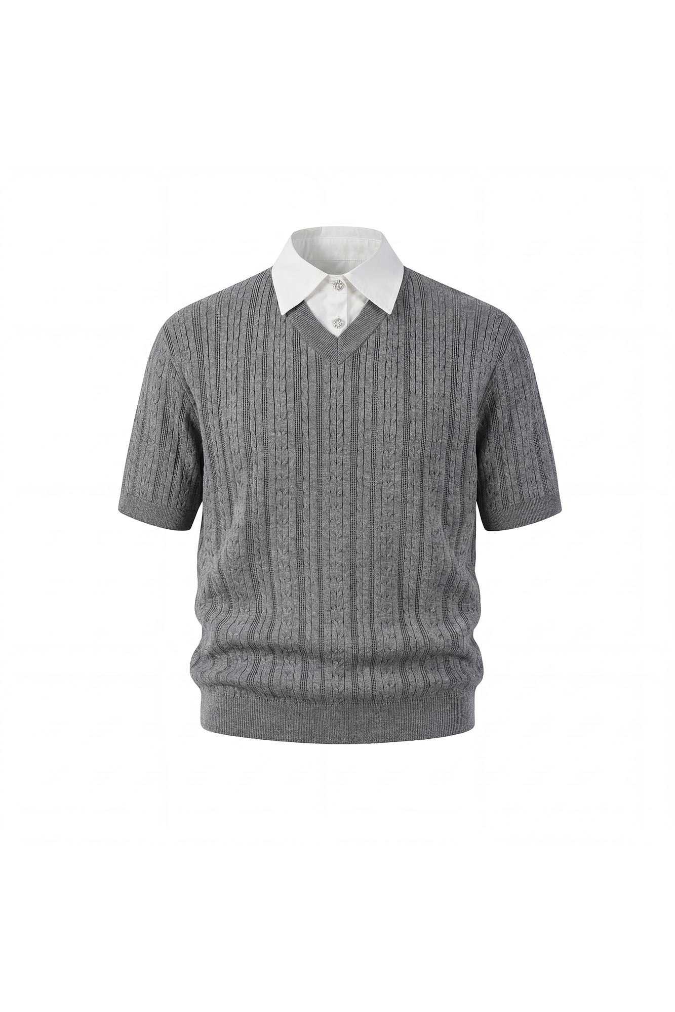 KREATE Faux Layered Cable-Knit Half Shirt