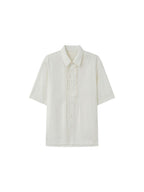 OPICLOTH Retro Pintuck Ruffle Modal Blend Half Shirt