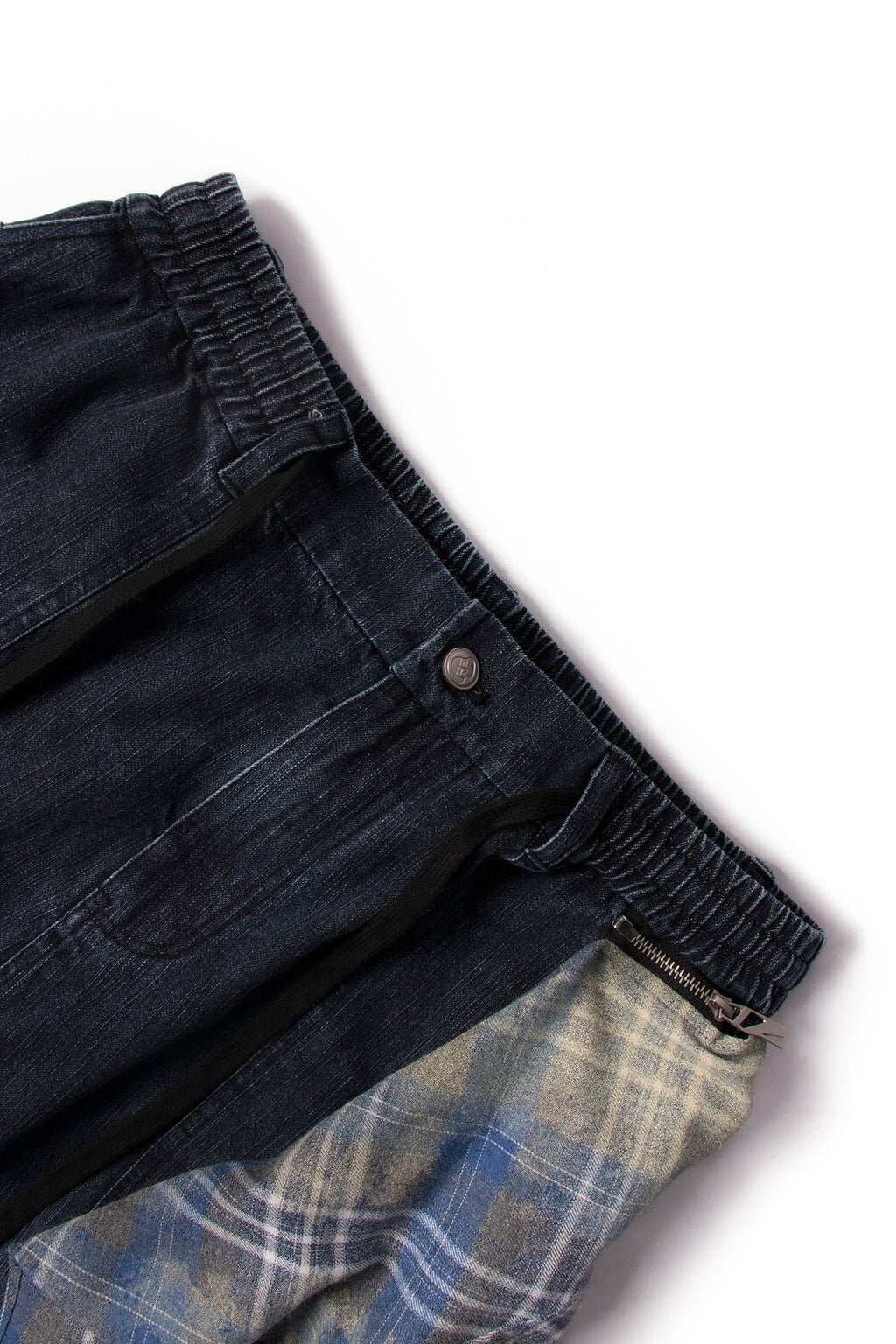 RELABEL Detachable Plaid Drape Denim Shorts