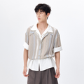TUIMU Layered Camp Collar Striped Shirt