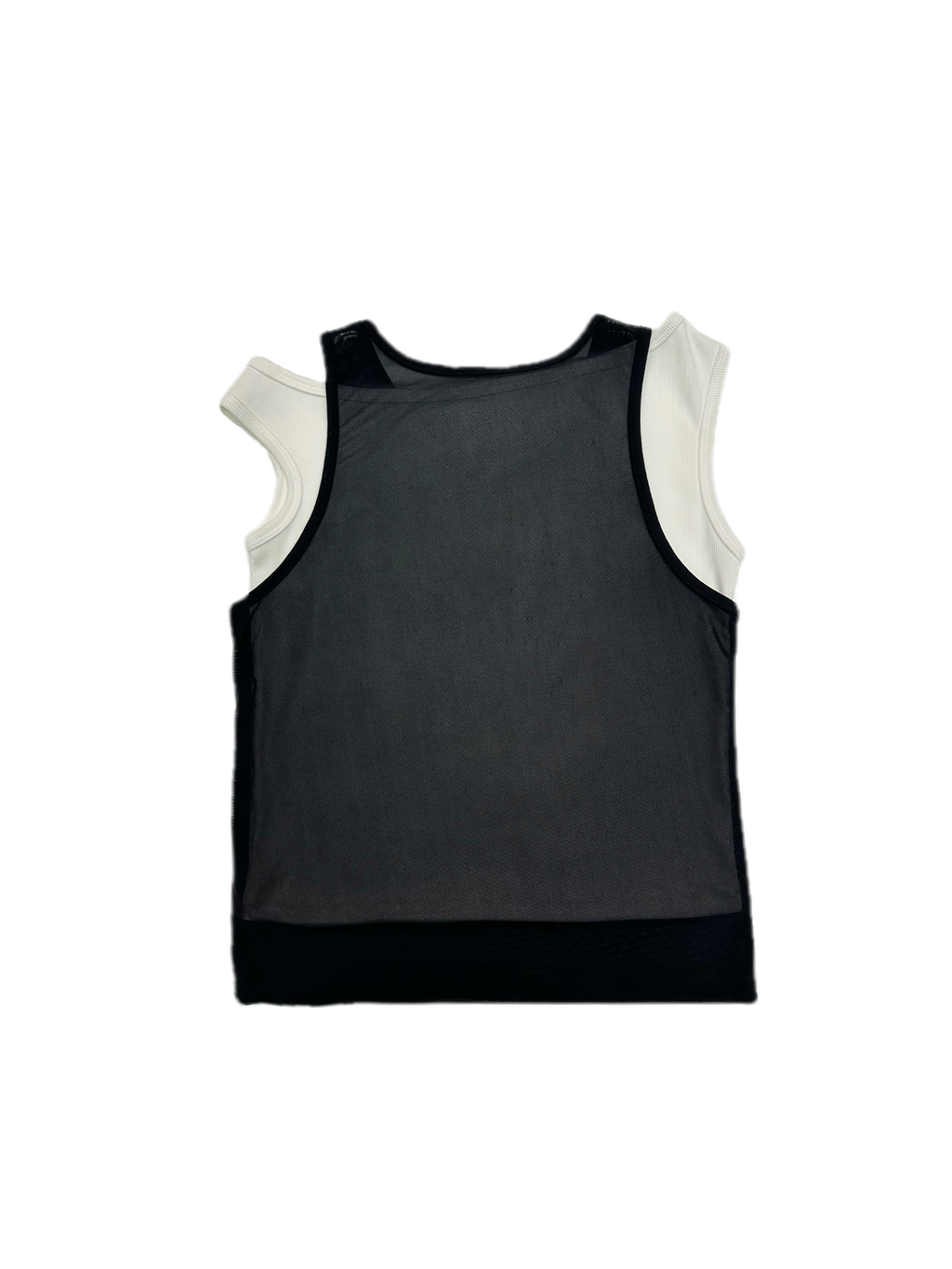 KADAKADA Flocked Bear Mesh One-Shoulder Ribbed Tank Set
