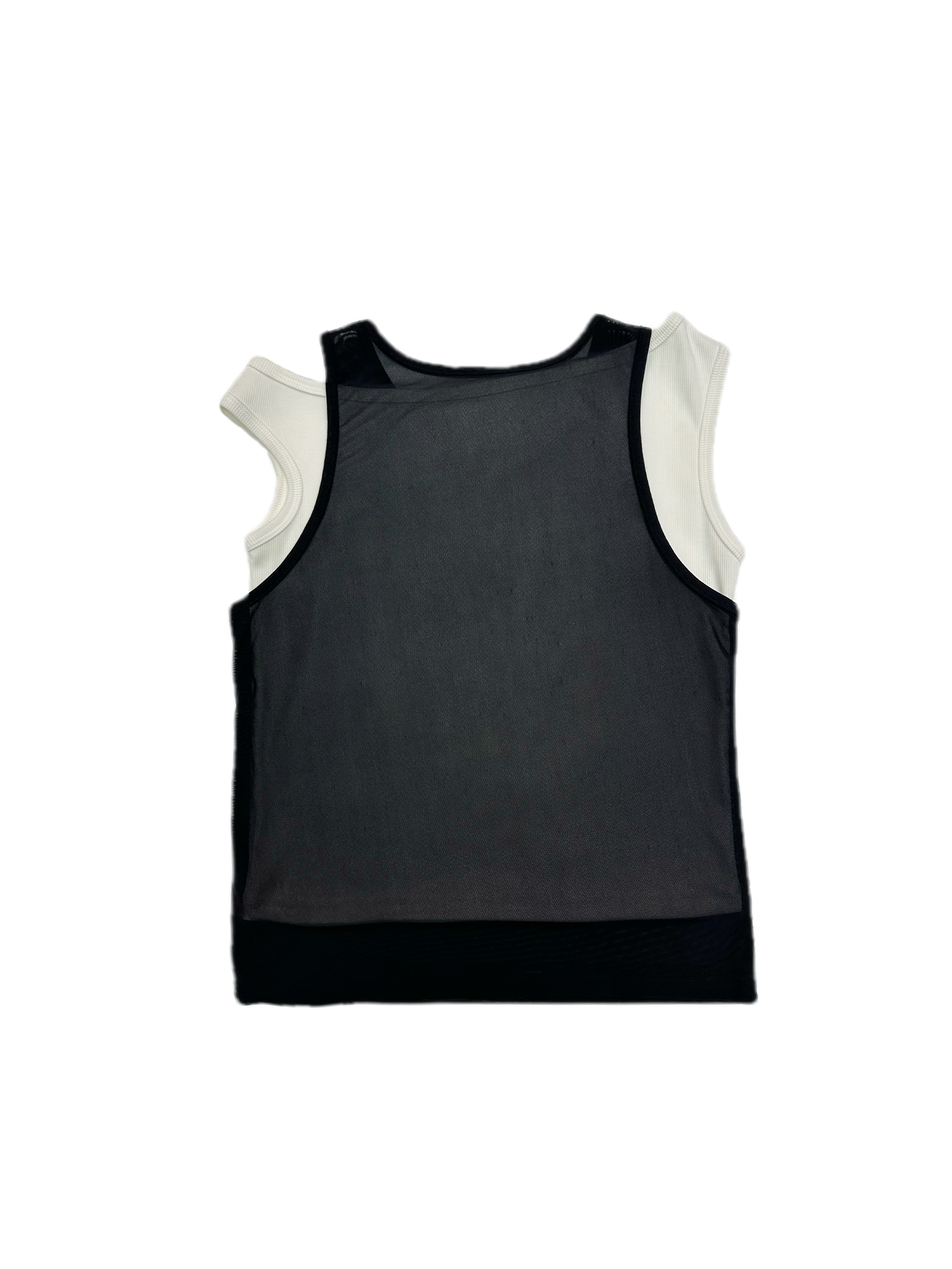 KADAKADA Flocked Bear Mesh One-Shoulder Ribbed Tank Set