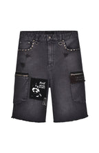 VENTUREK Washed Patch Studded Raw-Edge Shorts