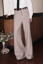 RICHILL Herringbone Hebrew Embroidery Wool-Blended Trousers