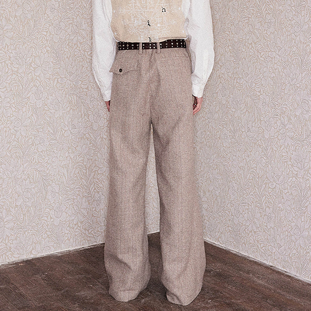 RICHILL Herringbone Hebrew Embroidery Wool-Blended Trousers