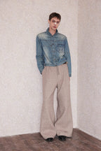 RICHILL Herringbone Hebrew Embroidery Wool-Blended Trousers