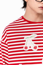 OIPWORD Snack Patchwork Striped Long-Sleeve Tee