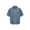 ESAIAS Plaid Layered Raw-Edge Half Shirt Blue
