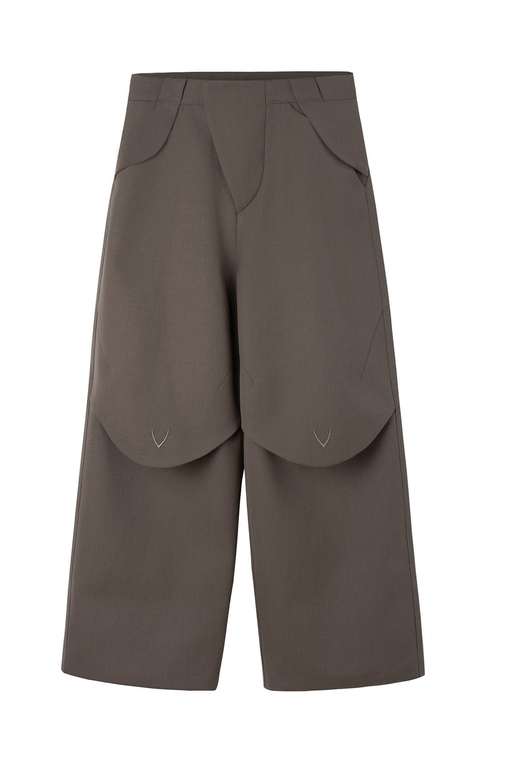 ESAIAS Layered Flap-Knee Wool-Blended Wide-Leg Trousers