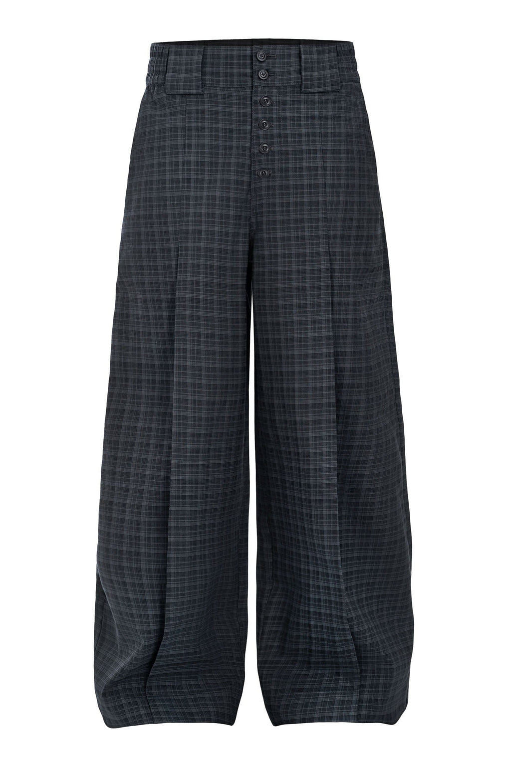 ESAIAS Retro Plaid Pleated Wide-Leg Pants