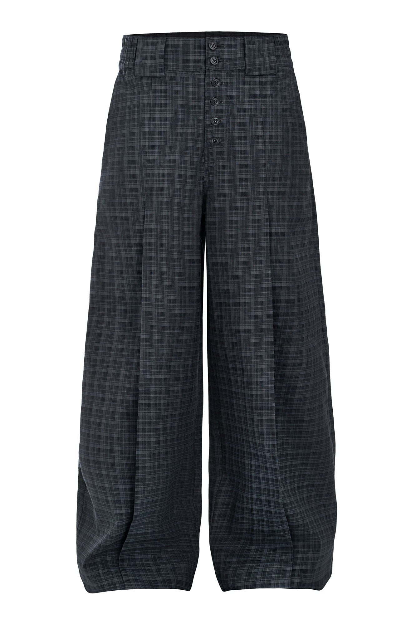 ESAIAS Retro Plaid Pleated Wide-Leg Pants
