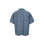 ESAIAS Plaid Layered Raw-Edge Half Shirt Blue