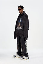 ULIPERY Distressed Glow Crinkled Hoodie