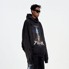 ULIPERY Distressed Glow Crinkled Hoodie