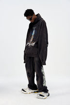 ULIPERY Distressed Glow Crinkled Hoodie