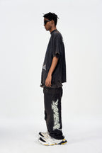 ULIPERY Distressed Glow Crinkled T-Shirt