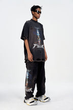 ULIPERY Distressed Glow Crinkled T-Shirt