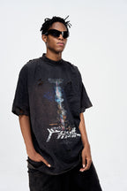 ULIPERY Distressed Glow Crinkled T-Shirt