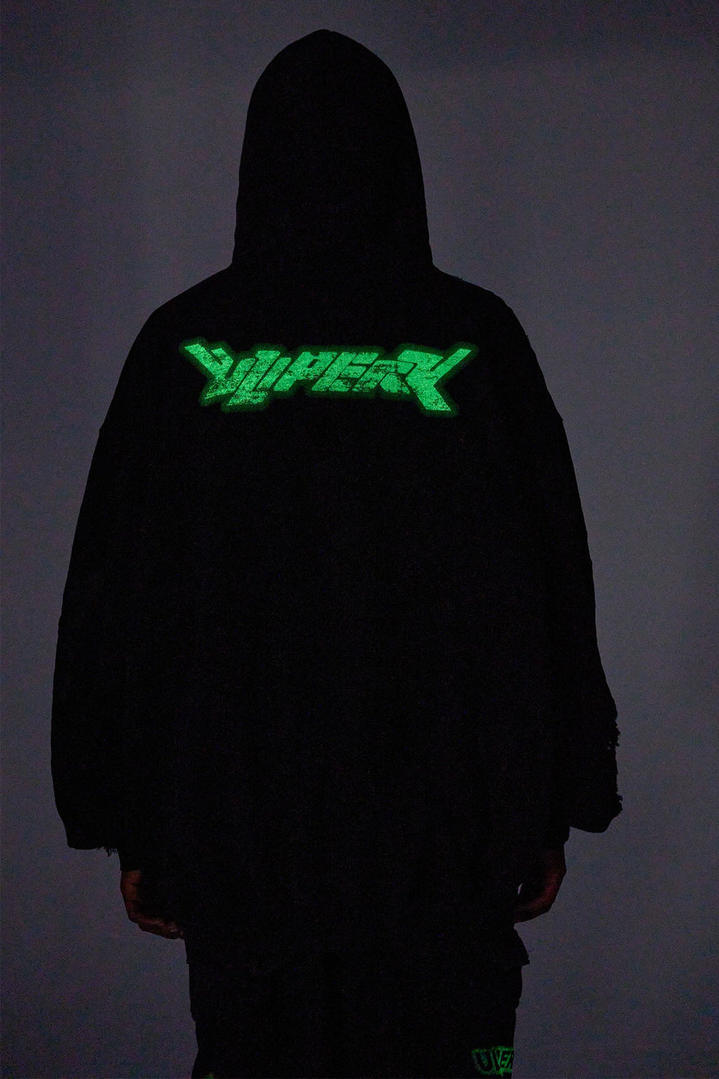 ULIPERY Distressed Glow Crinkled Hoodie